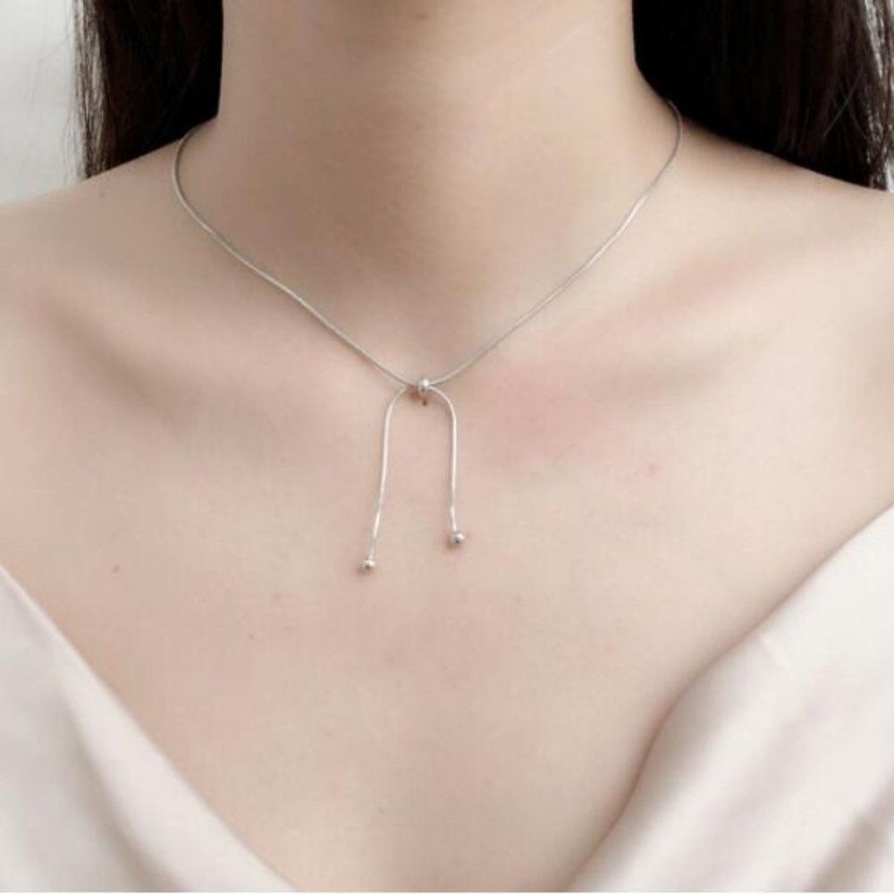 925 Silver Snake Chain Adjustable Bead Necklace